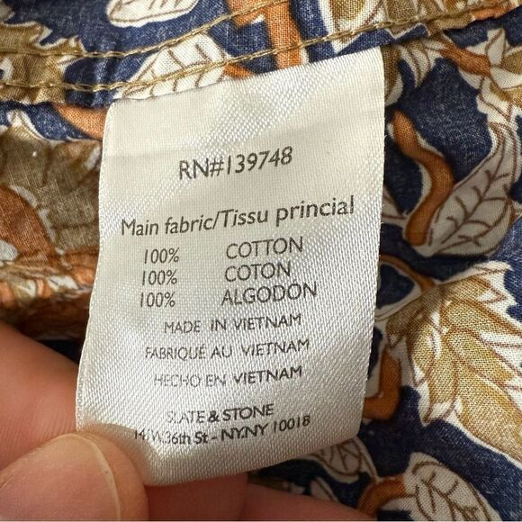 Slate & Stone Shirt Mens Large Blue Orange Floral Leaf Button Up Short Sleeve - Picture 9 of 12